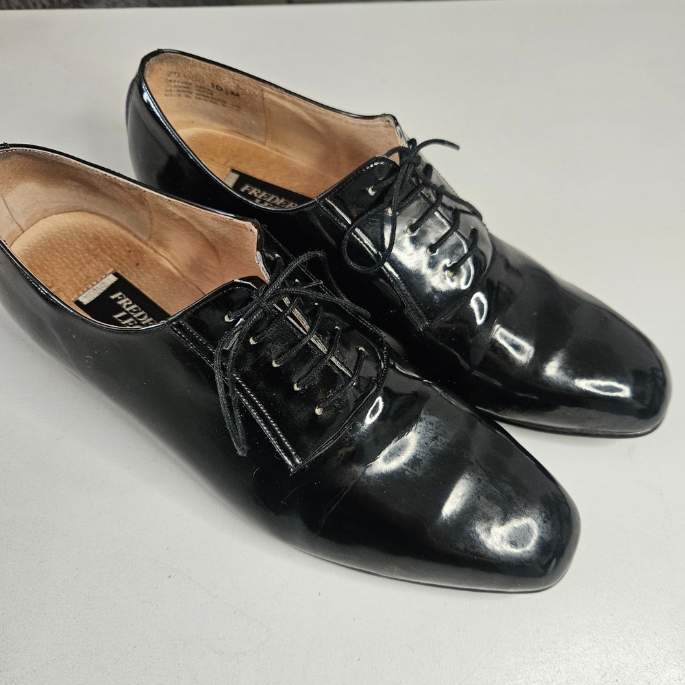 Vtg Frederico Leone Mens Black Patent Faux Leather Tuxedo Shoes Formal 10.5M 90s